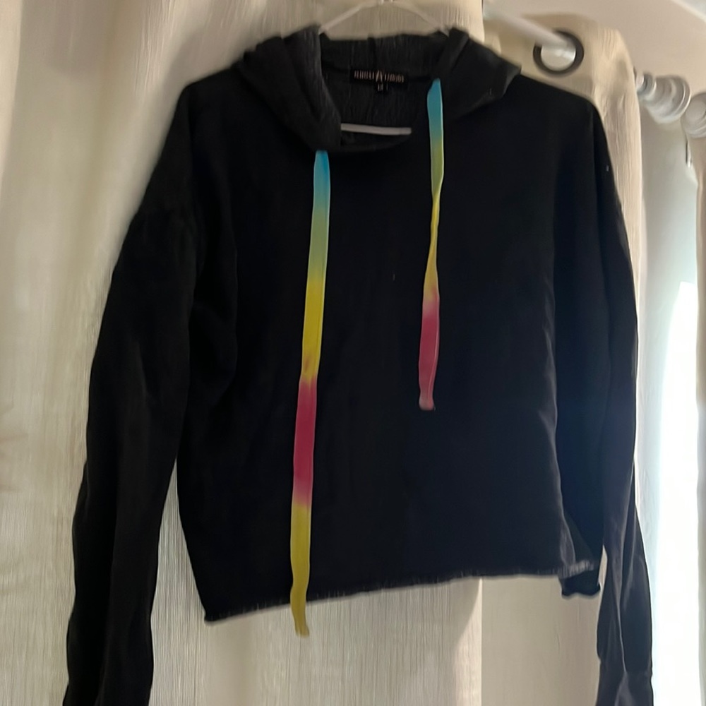 Black with multi color neon string hoodie by almost famous